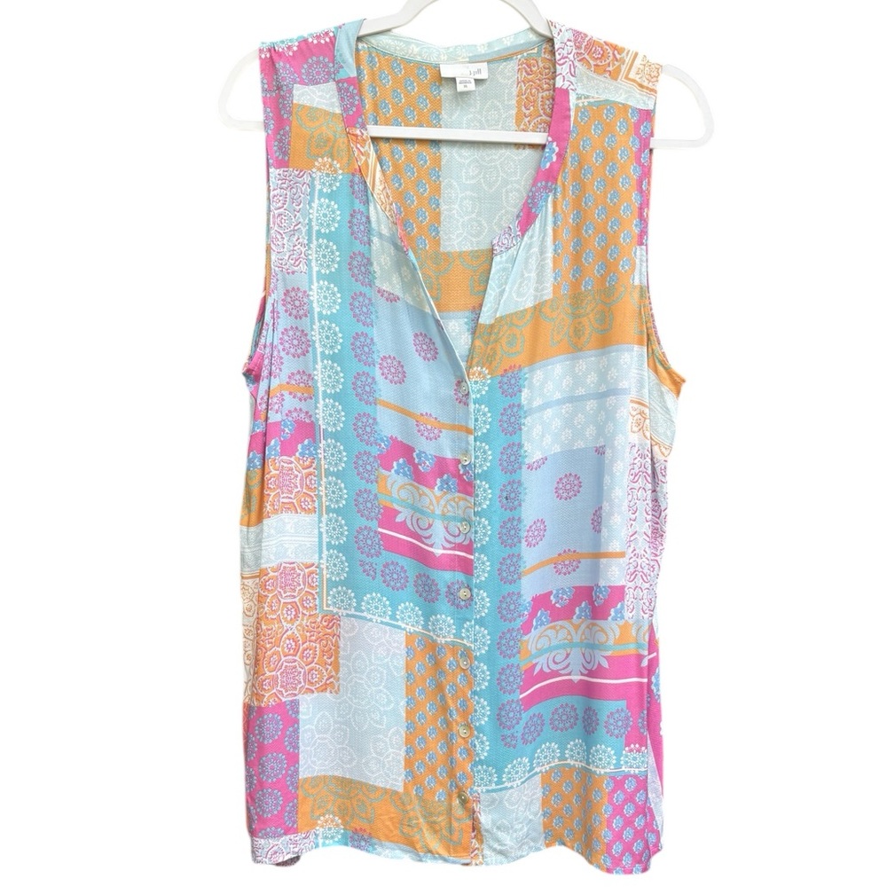 J. Jill Patchwork Multicolor Button Down Sleevele… - image 2